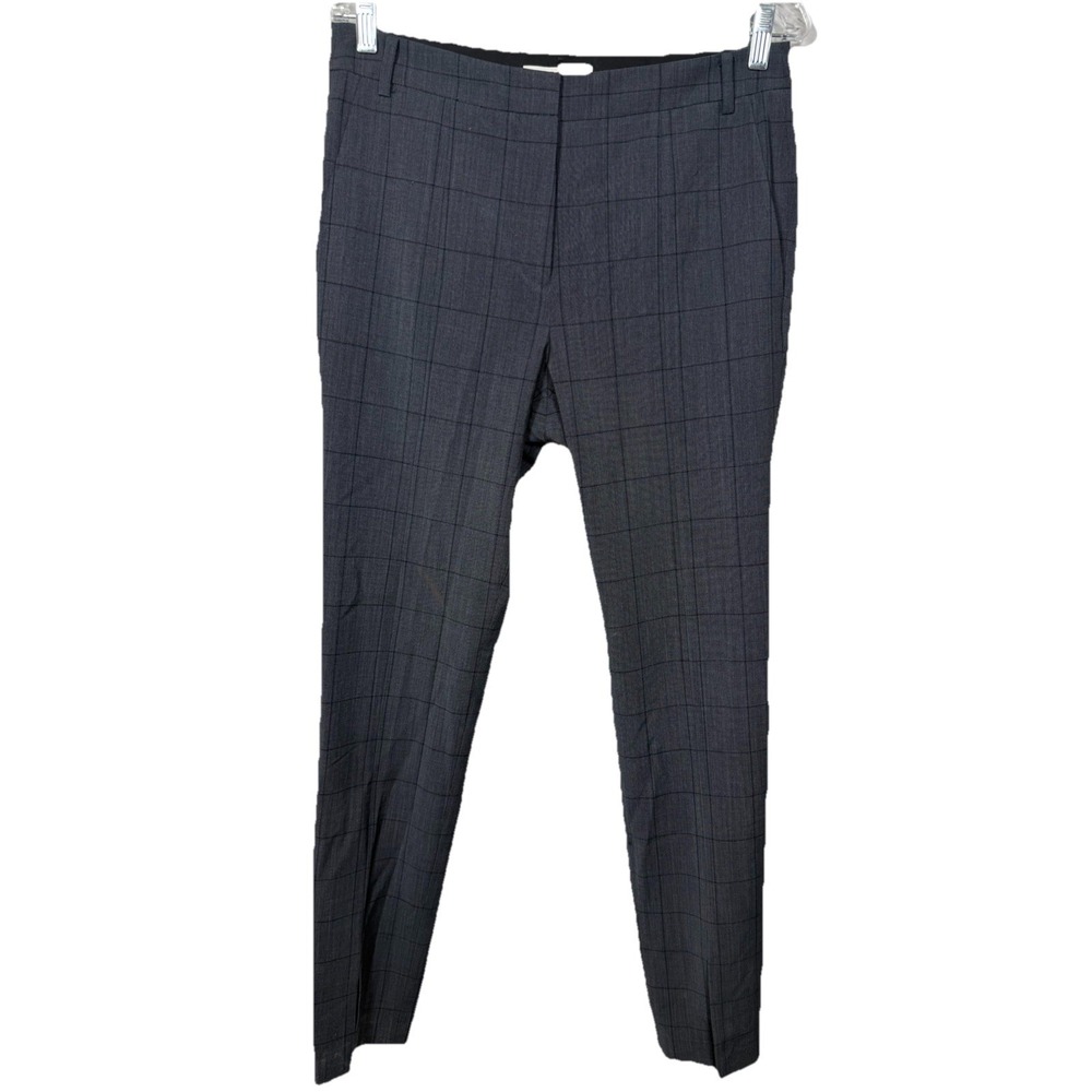 Tibi Womens 6 Gray Windowpane Wool Split Hem Ankle Pants Stretch Tailored